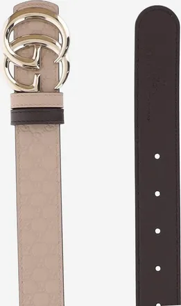 Gucci Womens Reversible Leather Belt With Gg Motif Beige