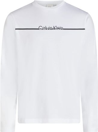 Calvin Klein Rundhalsshirt CALVIN KLEIN SPLIT LINE LOGO LS T-SHIRT, Herren, Gr. XL, weiss (hellwei&szlig;), Single Jersey, Obermaterial: 100% Baumwolle, unifarben, regul