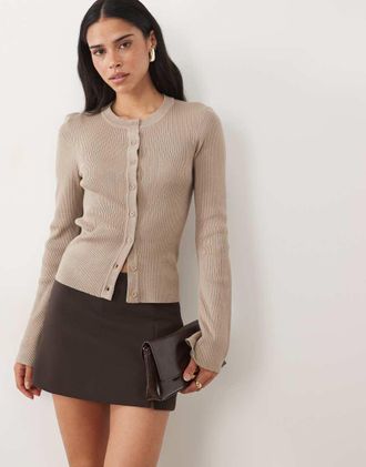 Pretty Lavish top in maglia con bottoni, tortora-Marrone
