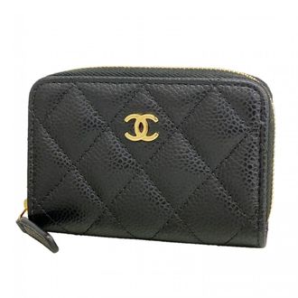 Chanel Black Grained Calfskin Wallet (Tri-Fold) (Pre-Owned)