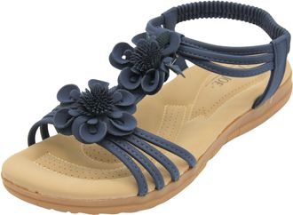 Jo & Joe Womens Floral Cushioned Sandals Ladies Comfortable Holiday Sandals Navy Blue 6