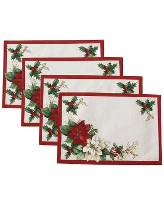 Elrene Set Of 4 Red & White Poinsettias Placemats