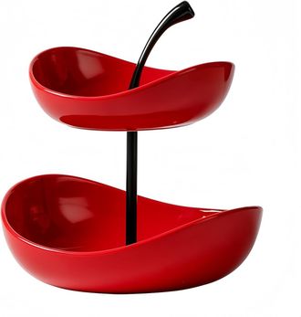No Brand Frutero De Dos Niveles, Frutero De Cer&aacute;mica De 2 Niveles, Cuencos De Cer&aacute;mica De Varios Niveles Con Soporte De Metal, Cuenco Para Servir, Rojo, De Dos