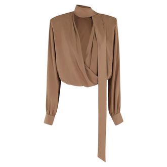 Federica Tosi Blouses, female, Brown, Size: XS Crossed Blouse with Scarf
