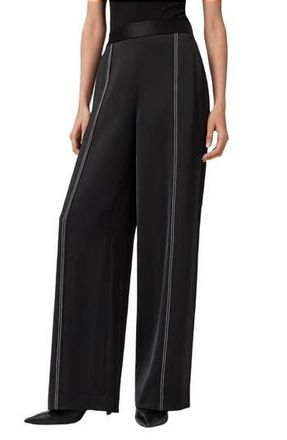 AllSaints Theah Topstitch Wide Leg Pants in Black at Nordstrom Rack, Size 0 Us / 4 Uk