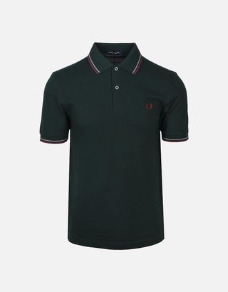 Fred Perry Mens FRED PERRY TWIN TIPPED POLO GRASSROOT/STOCKPORT BLUE/OXBLOOD - Grassroot Stockport Blue Oxblo - Size: 40
