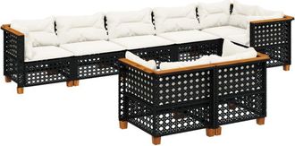 vidaXL Set De Sof&aacute;s De Jard&iacute;n 8 Piezas Y Cojines Rat&aacute;n Sint&eacute;tico Negro Vidaxl