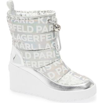 Karl Lagerfeld Bronwyn Wedge Boot in Silver Iridescent at Nordstrom Rack, Size 8