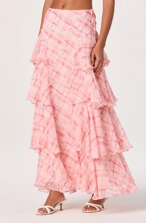 ASTR the Label Maia Plaid Ruffle Tiered Maxi Skirt in Pink Plaid at Nordstrom, Size X-Small