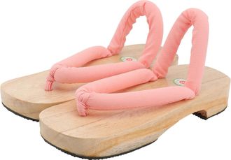 Supvox Japanese Style Wooden Clogs Sandals Women Pink Strap Rubber Sole Flat Heel Summer Beach Shoes Size 41 Suitable for EU 39-40
