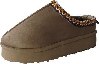 Generic KIDS SLIP ON CHILDRENS GIRLS AZTEC EMBROIDERY WARM FAUX FUR LINED WINTER COSY WARM SLIPPERS SHOES (Khaki, UK Footwear Size System, Little Kid, Women, 