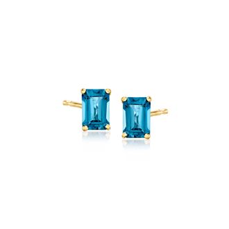 RS Pure by Ross-Simons London Blue Topaz Stud Earrings in 14kt Yellow Gold