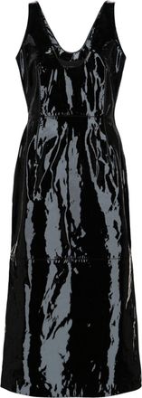 Ferragamo Scoop Neck Patent Leather Midi Dress