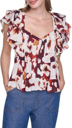 DKNY Flutter Sleeve Floral Print Shirt in Floral Inkblot at Nordstrom, Size X-Large