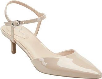 Bandolino Rose Ankle Strap Pointed Toe Kitten Heel Sandal in Medium Natural at Nordstrom, Size 6.5
