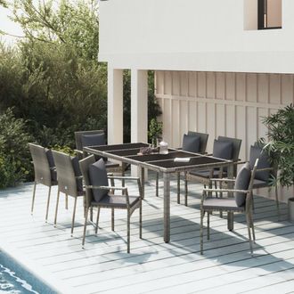 vidaXL Set Comedor Jard&iacute;n 9 Pzas Y Cojines Rat&aacute;n Sint&eacute;tico Gris Vidaxl