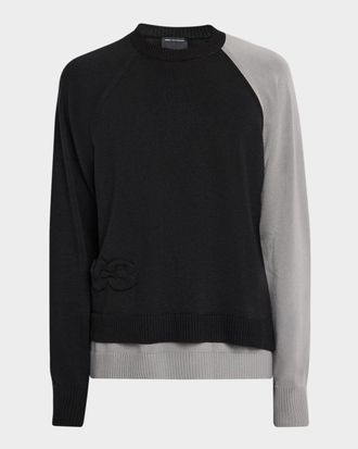 Yohji Yamamoto Mens Two-Tone Knit Embossed Logo Crewneck Sweater