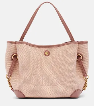 Chlo&eacute; Chlo&eacute; Small leather-trimmed raffia tote bag