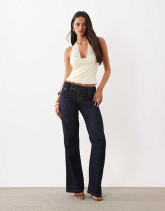 Tiger Mist Kittie jeans svasati a vita bassa in blu medio