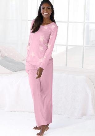 Arizona Pyjama ARIZONA, Damen, Gr. 56/58, rosa (rosa, sterne), Graumeliert (Obermaterial): 90% Baumwolle, 10% Polyester. Obermaterial: 60% Baumwolle, 40% Poly