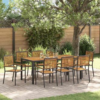 vidaXL Conjunto De Comedor De Jard&iacute;n 9 Pcs Negro 190 X 90 X 75 Cm Vidaxl
