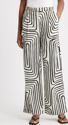 Mango Doty Print Linen & Cotton Straight Leg Pants in Ecru at Nordstrom, Size 2