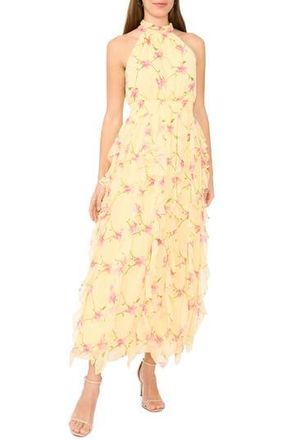 CeCe by Cynthia Steffe Smocked Maxi Halter Dress in Yellow Multi at Nordstrom Rack, Size X-Large