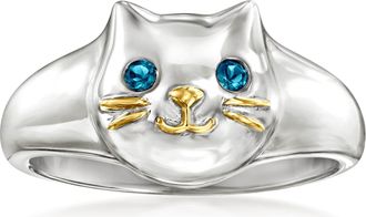 Ross-Simons London Blue Topaz Sterling Silver Cat Ring With 18kt Gold Over Sterling