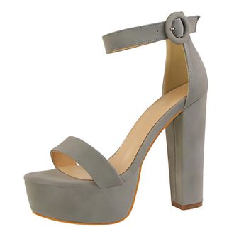 Generic Womens Chunky Heel Platform Sandals with Buckle Strap Open Toe Waterproof Platform 13.5cm Heel Perfect for Summer Parties and Night Out,Gray,4.5 UK