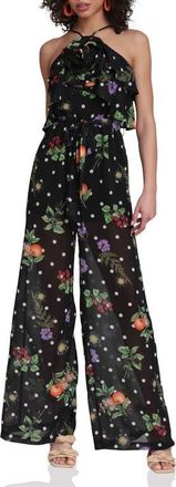 Avec Les Filles Rose Halter Neck Jumpsuit in Black Scattered Botanical at Nordstrom, Size 10
