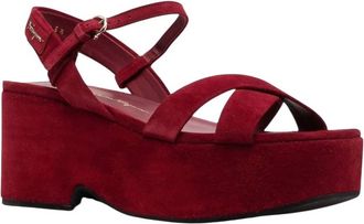 Ferragamo Womens Strappy Platform Block Heel Sandals In Red