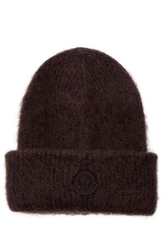 Moncler Logo Mohair-blend Beanie - Brown Dark - One Size