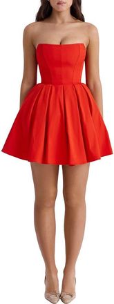 House of CB Emmanuela Strapless Corset Fit & Flare Minidress in Flame Scarlet at Nordstrom, Size X-Small Long