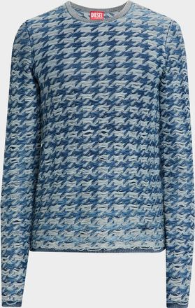 Diesel Mens K-Helier Woven Houndstooth Crewneck Sweater
