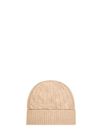 Polo Ralph Lauren Womens Beanie Cable-Knit Camel Wool Hat