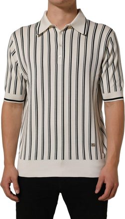 Dolce & Gabbana Striped Silk Polo - White