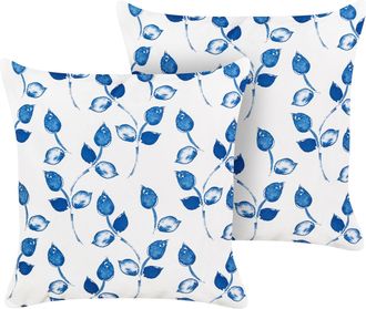 Beliani Beliani - Conjunto De 2 Cojines De Jard&iacute;n Almohada De Exterior 45 X 45 Cm Poli&eacute;ster Motivo Hojas Blanco Y Azul Torbora