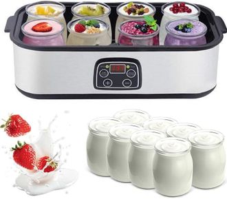 OEM Yogurtera Definitiva Con Pantalla Led, M&aacute;quina Autom&aacute;tica De Yogur De 1400 Ml Con 8 Tarros De Cristal, Temporizador De 0 A 48 Horas Y Temperatura Ajus