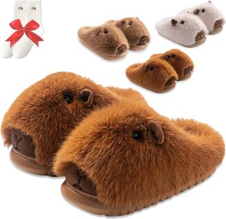 Generic Capybara Slippers, Fuzzy Animal Warm Anti-Slip Capybara Shoes Men Women Non-Slip Indoor Use (Dark Brown, M, Adult, Women, 3, Numeric Range, UK Footwea