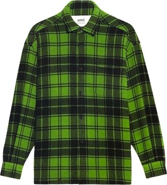Ami logo-print plaid-patterned shirt - unisex - Wool/Cotton/Other fibres/Polyamide - L - Green