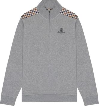 Aquascutum CC Shoulder 1/4 Zip Fleece - Heren - Vesten met rits - Grijs - XL - Katoen - Hoodies & sweatvesten