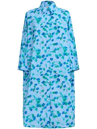 Marni reverie-print cotton shirtdress - women - Cotton - 40 - Blue