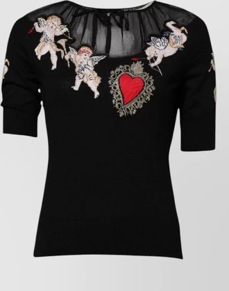 Dolce & Gabbana wool silk embroidered crewneck knitted top