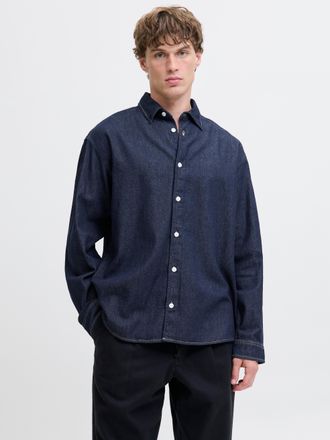 Jack & Jones Langarmhemd JACK & JONES JORNORREBRO DENIM SHIRT LS SN, Herren, Gr. XXL, N-Gr, blau (dunkelblau denim), Web, Obermaterial: 100% Baumwolle, unifarben, 