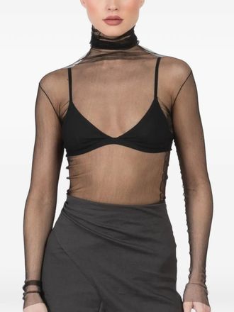 Cortana tulle turtleneck sheer top - Zwart