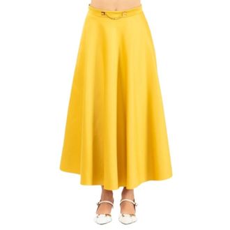 Elisabetta Franchi Midi Skirts, female, Yellow, Size: XL Skirt in duchess satin with jewel logo