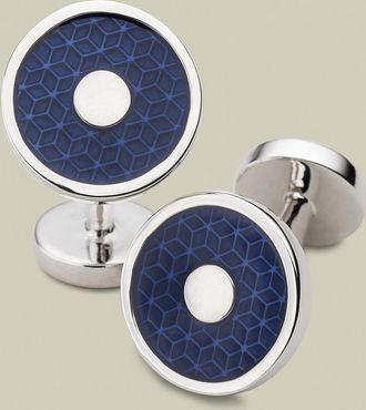 CHARLES TYRWHITT Enamel Round Cufflinks - Navy by Charles Tyrwhitt