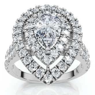 Pompeii3 2 Ct TW Pear Shape Halo Diamond Engagement Ring 14k White Gold Lab Grown