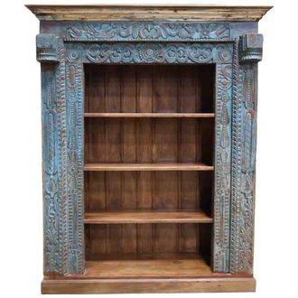 Wanderlust Deco Estanter&iacute;a libreria de madera artesanal azul 180x55x217h cm