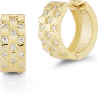 Sphera Milano Cubic Zirconia Checkered Huggie Hoop Earrings in Gold at Nordstrom Rack